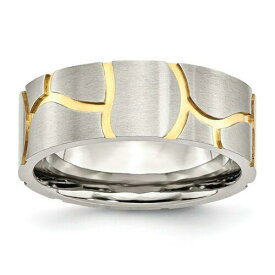 Chisel Stainless Steel Grooved Yellow IP-plated Mens 8mm Brushed Band メンズ