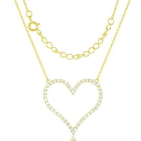 Classic Sterling Silver GP Large Open CZ Heart Necklace ユニセックス