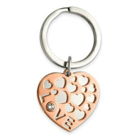 Chisel Stainless Steel Polished Rose IP w/Swarovski LOVE Hearts 2 Piece Key Ring メンズ
