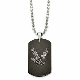 Chisel Stainless Steel Eagle Dog Tag Black IP-plated CZ Polished Necklace ユニセックス