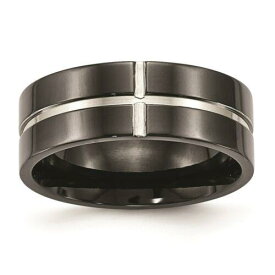 Chisel Titanium Polished Black IP Grooved Comfort Back Ring ユニセックス