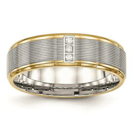 Chisel Stainless Steel Polished Yellow IP CZ Grooved Comfort Back Ring ユニセックス