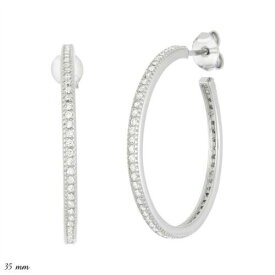Classic Women's Earrings Sterling Silver Thin Cubic Zirconia Hoop Post 30 mm レディース