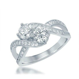 Classic Sterling Silver Us2gether Two-Stone CZ Open Sides Ring Size 9 ユニセックス
