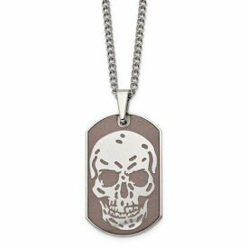 Chisel Stainless Steel Brown IP-plated Skull Dog Tag 24in Necklace ユニセックス