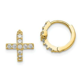 Jewelry Madi K Kid's Earrings 14K Gold CZ Cross Hinged Hoop Polished 11 mm ユニセックス