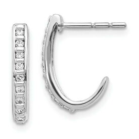 Jewelry Women's Earrings 14k White Gold Diamond J-Hoop Post and Push Back 15mm レディース