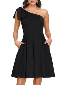 JASAMBAC Elegant Women Dress Bow One Shoulder Formal Dress Black L MC-7299204 レディース