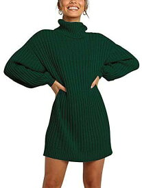 ANRABESS Women Turtleneck Long Sleeve Casual Loose Oversized Baggy Sweater Dress レディース