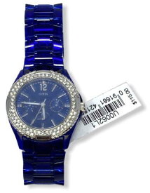 ゲス Guess Women's Multifunction Crystal Accented Blue Plastic Band 37mm Watch レディース