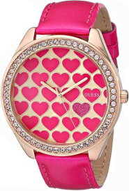 ゲス Guess Women's Pink Heart Rose Gold-Tone Case & Patent Leather Oversized Watch レディース