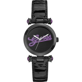 GUESS ゲス Guess Women's Purple Glitz Logo w/ Black Patent Leather Band 33 mm Watch レディース