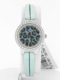 GUESS ゲス Guess Women's Shimmer Blue Leather Crystal Accented Leopard Print 26mm Watch レディース