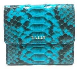 バリー Bally Women's Blue Blush Python Snake Skin Bifold Wallet レディース