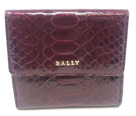 バリー Bally Women's Burgundy Blush Python Snake Skin Bifold Wallet レディース
