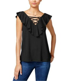 Hippie Rose Womens Lace up Knit Blouse Black Small レディース