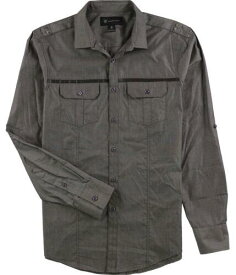 I-N-C Mens Non-leather trim Button Up Shirt Grey Small メンズ