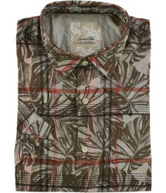 Tasso Elba Mens Tropical Plaid Button Up Shirt Brown Medium メンズ