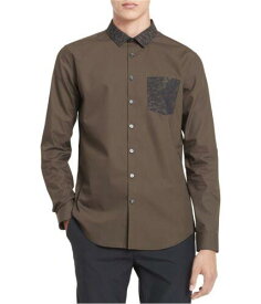カルバンクライン Calvin Klein Mens Contrast Pocket Button Up Shirt Brown X-Large メンズ