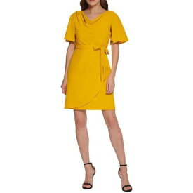 ディーケーエヌワイ DKNY Womens Yellow Cowlneck Mini Business Wear to Work Dress 6 レディース