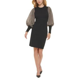カルバンクライン Calvin Klein Womens Black-Ivory Mixed Media Mini Casual Sweaterdress S レディース