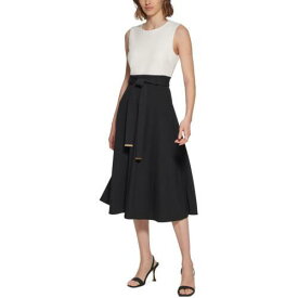カルバンクライン Calvin Klein Womens White Crepe Midi Sleeveless Fit & Flare Dress 4 レディース