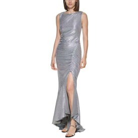 カルバンクライン Calvin Klein Womens Silver Metallic Long Formal Evening Dress Gown 14 レディース