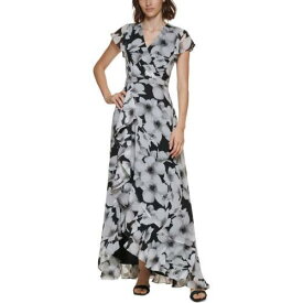 カルバンクライン Calvin Klein Womens Black-Ivory Floral Print Long Party Maxi Dress 10 レディース