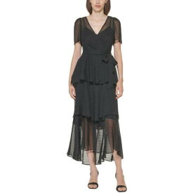 カルバンクライン Calvin Klein Womens Black Chiffon Metallic Tiered Evening Dress Gown 4 レディース