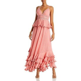 Rococo Sand Womens Pink Chiffon Metallic Lace Inset Maxi Dress XS レディース