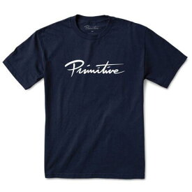 Primitive Skateboarding プリミティブ Primitive Skate Men's Nuevo Script Core Short Sleeve T Shirt Navy Blue White ... メンズ