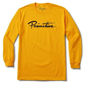 Primitive Skateboarding プリミティブ Primitive Men's Nuevo Script Long Sleeve T Shirt Yellow Gold Clothing Apparel... メンズ