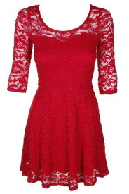 MaterialGirl Material Girl Red Lace Three Quarter Sleeve Fit And Flare Scoop Neck Dress XXS レディース