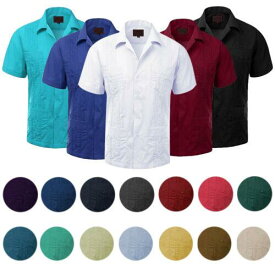 DBFL Guayabera Men's Cuban Beach Wedding Short Sleeve Button Up Casual Dress Shirt メンズ