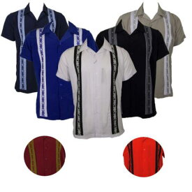 Maximos Men's Cuba Guayabera Dress Shirt Embroidered Stripe Button-Up Short Sleeve Tee メンズ