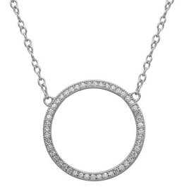 DBFL Sterling Silver 925 Rhodium Plated Open Circle CZ Encrusted Necklace ユニセックス