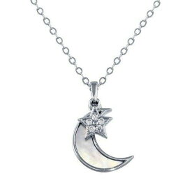 DBFL .925 Sterling Silver CZ Synthetic Mother of Pearl Star & Crescent Moon Necklace ユニセックス