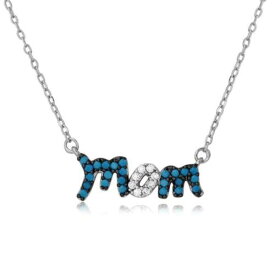 DBFL Sterling Silver .925 Rhodium Plated Turquoise and CZ Stones Mom Necklace ユニセックス