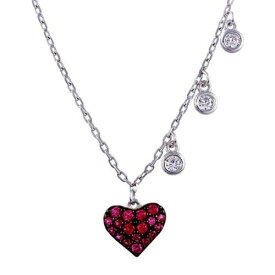 DBFL Sterling Silver .925 Necklace Dark Pink CZ Heart Pendant Rhodium Plated ユニセックス