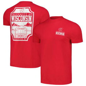 Image One イメージ ワン Men's Red Wisconsin Badgers Campus Badge Comfort Colors T-Shirt メンズ