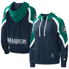 Women's Starter Navy/Aqua Seattle Mariners Hail Mary Raglan Full-Zip Hoodie レディース