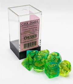 Chessex GEMINI(R) POLYHEDRAL TRANSLUCENT GREEN-TEAL/YELLOW 7-DIE SET CHESSEX NEW