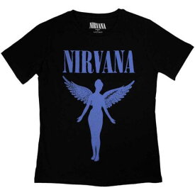 Nirvana - Angelic Blue Mono - Ladies Junior Black T-shirt レディース
