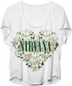 Unbranded Nirvana-Floral Heart Logo-Women's-XL Dolman Style White-Polyster Blend T-shirt レディース