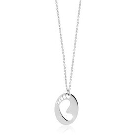 Classic Sterling Silver Shiny Disc with Footprint Necklace ユニセックス