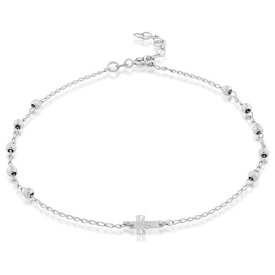 Unbranded Sterling Silver Diamond Cut Beads with Small Center Cross Anklet ユニセックス
