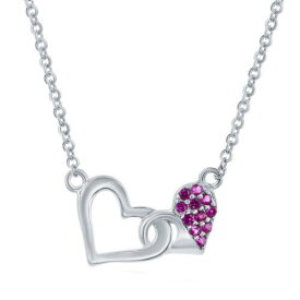 Classic Women's Necklace Sterling Silver Pink CZ Double Heart M-6879 レディース