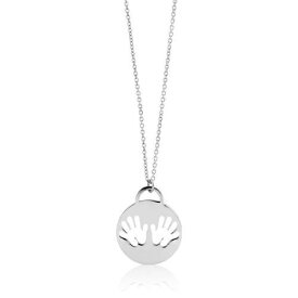Classic Sterling Silver Shiny Disc with Handprints Necklace ユニセックス