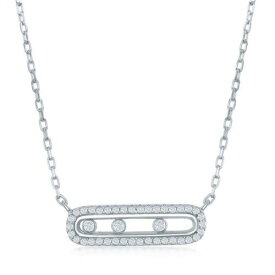 Classic Women's Necklace Sterling Silver Rectangle with Sliding Bezel-Set CZ's レディース
