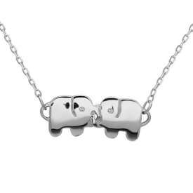 Classic Sterling Silver Double Elephant CZ Necklace ユニセックス